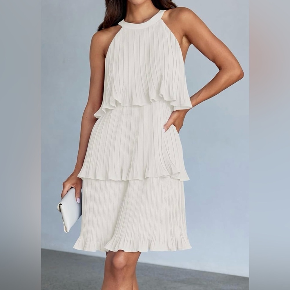 ZESICA Women's Sleeveless Ruffle
Tiered Chiffon Pleated A-Line Swing Mini Dress